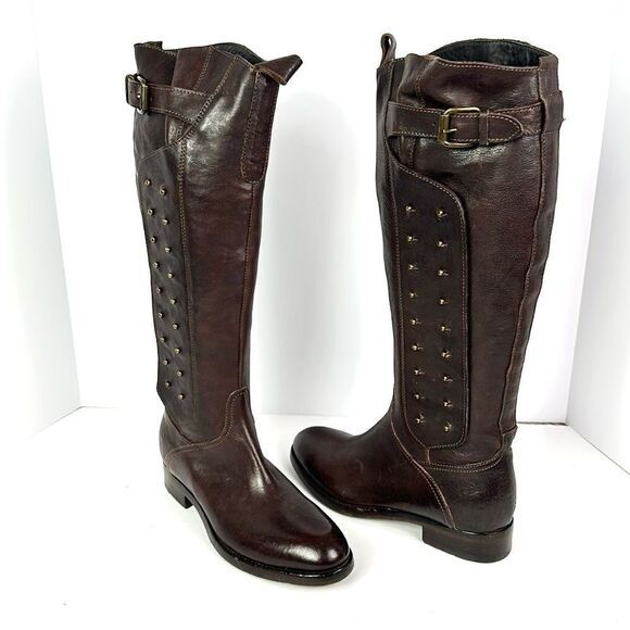 NWOB Montegranaro Area Forte Italy Brown Leather Studded Riding Boots EUR37 US 7 - Picture 2 of 15